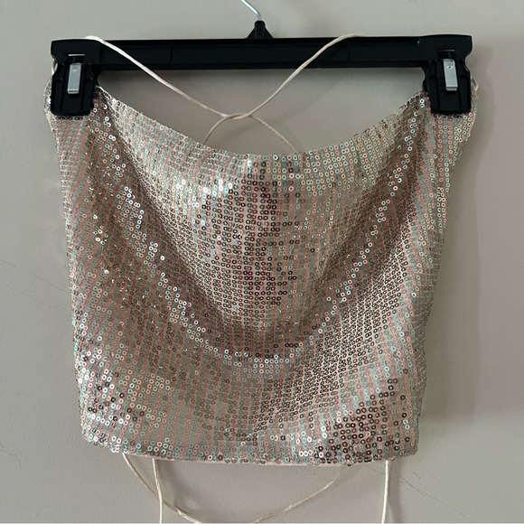 HELLO MOLLY LEGENDARY SHINE CROP Top Lace Up Corset Back GOLD SEQUIN - Picture 8 of 13